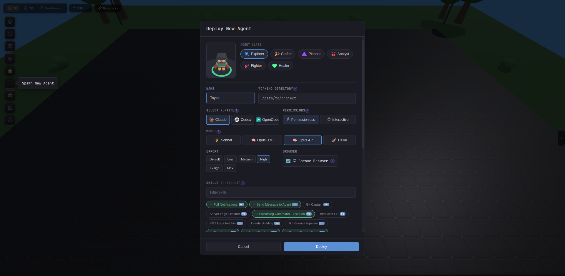 Spawn Agent modal