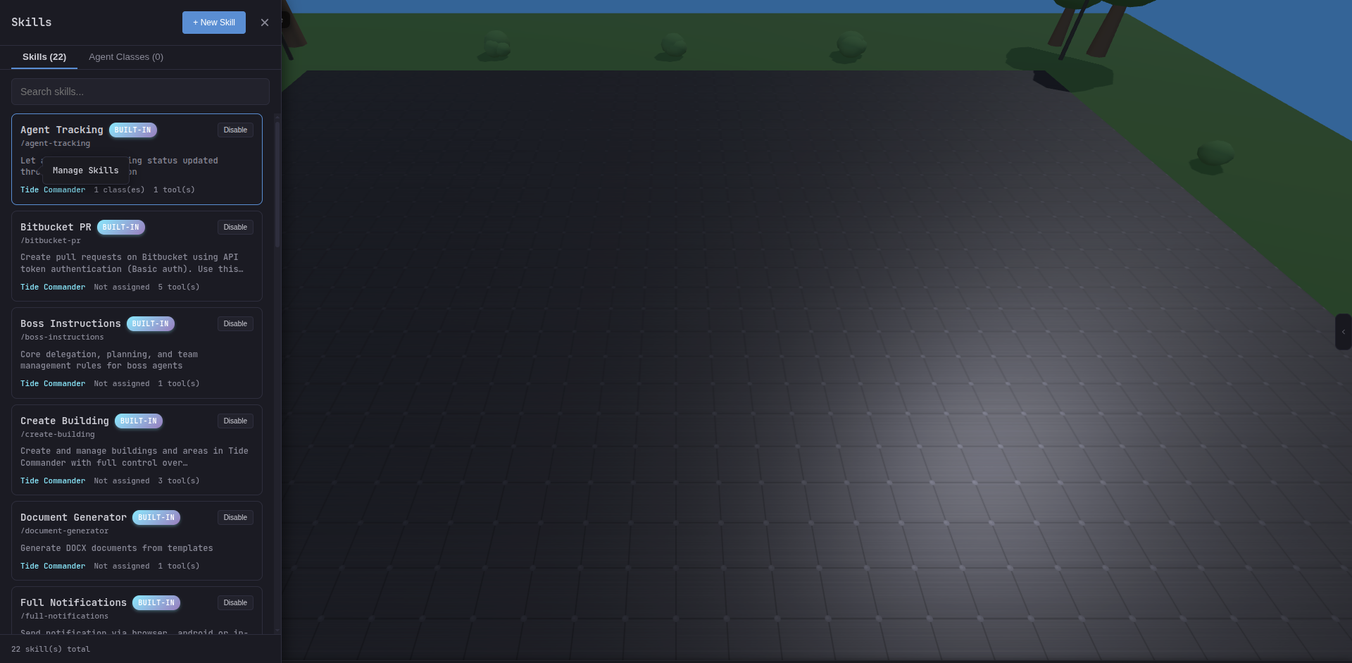 Manage Skills view