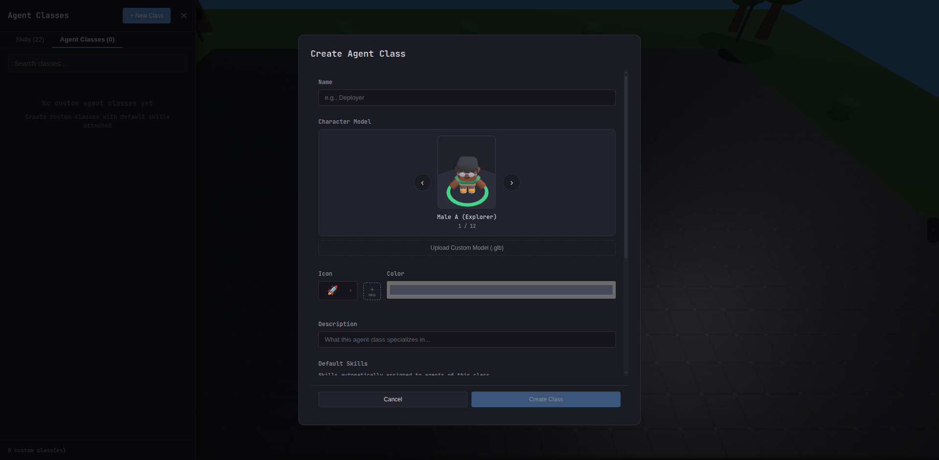 Create custom agent class modal