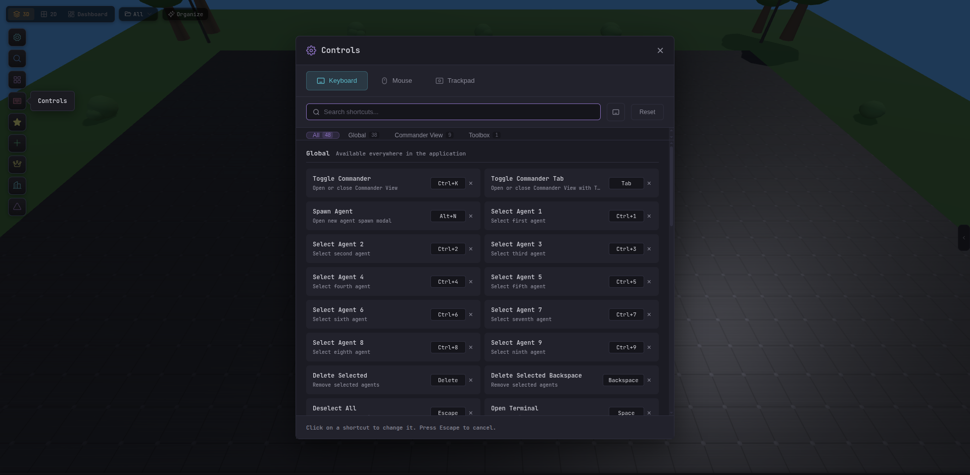 Keyboard controls help