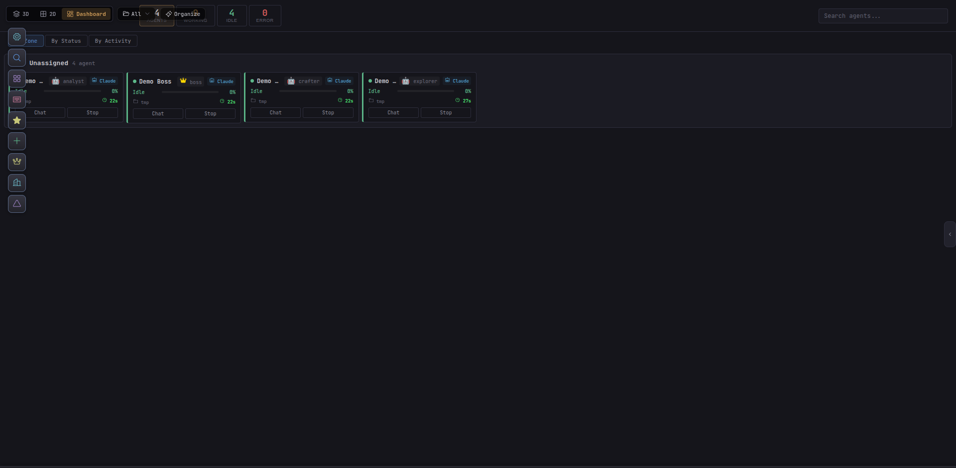 Dashboard populated with four agents